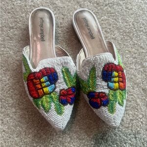 Jeffrey Campbell White Multicolor Embroidered Mules